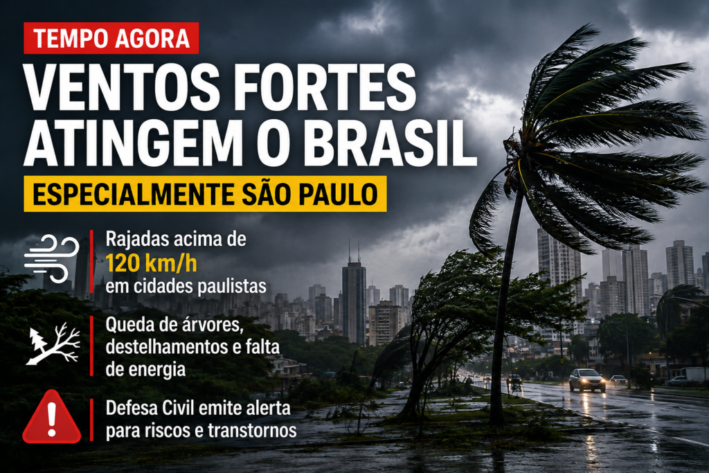 Ventos acima de 120 km/h provocam destruição e colocam São Paulo em alerta nesta quarta-feira