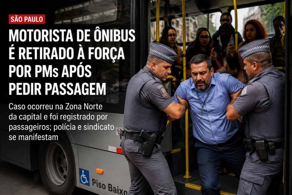 Motorista de ônibus é retirado à força por policiais militares após buzinar para viatura em São Paulo