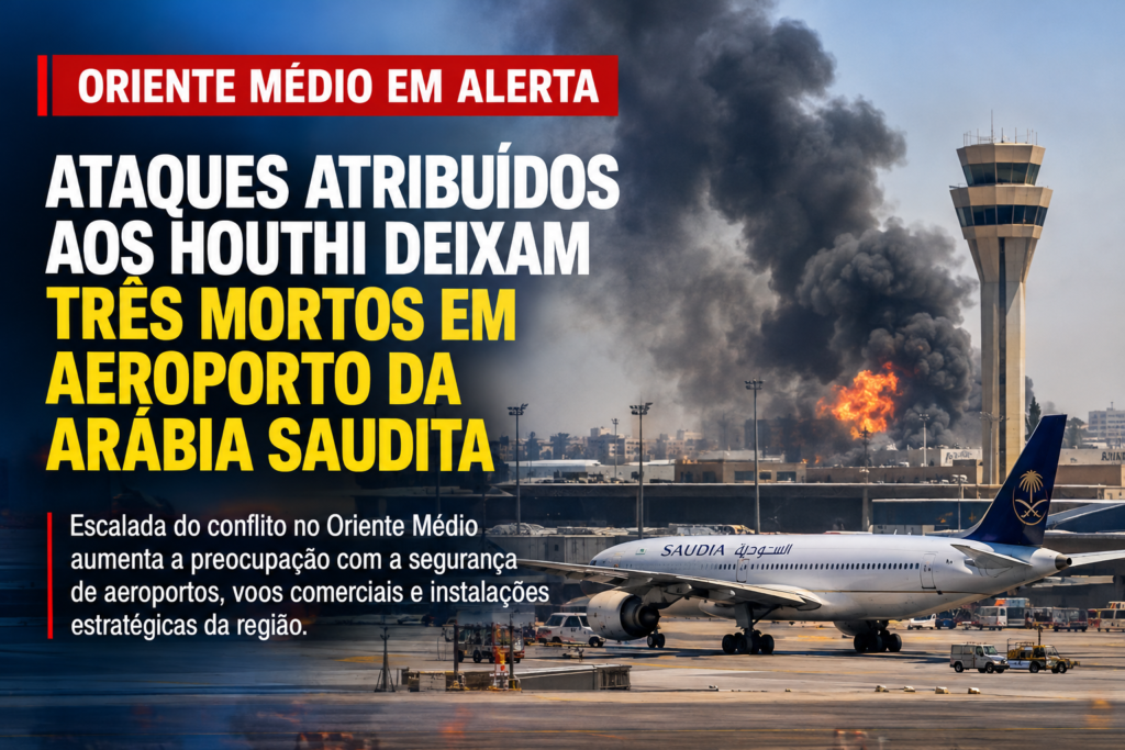 ATAQUES ATRIBUÍDOS AOS HOUTHI DEIXAM TRÊS MORTOS EM AEROPORTO DA ARÁBIA SAUDITA